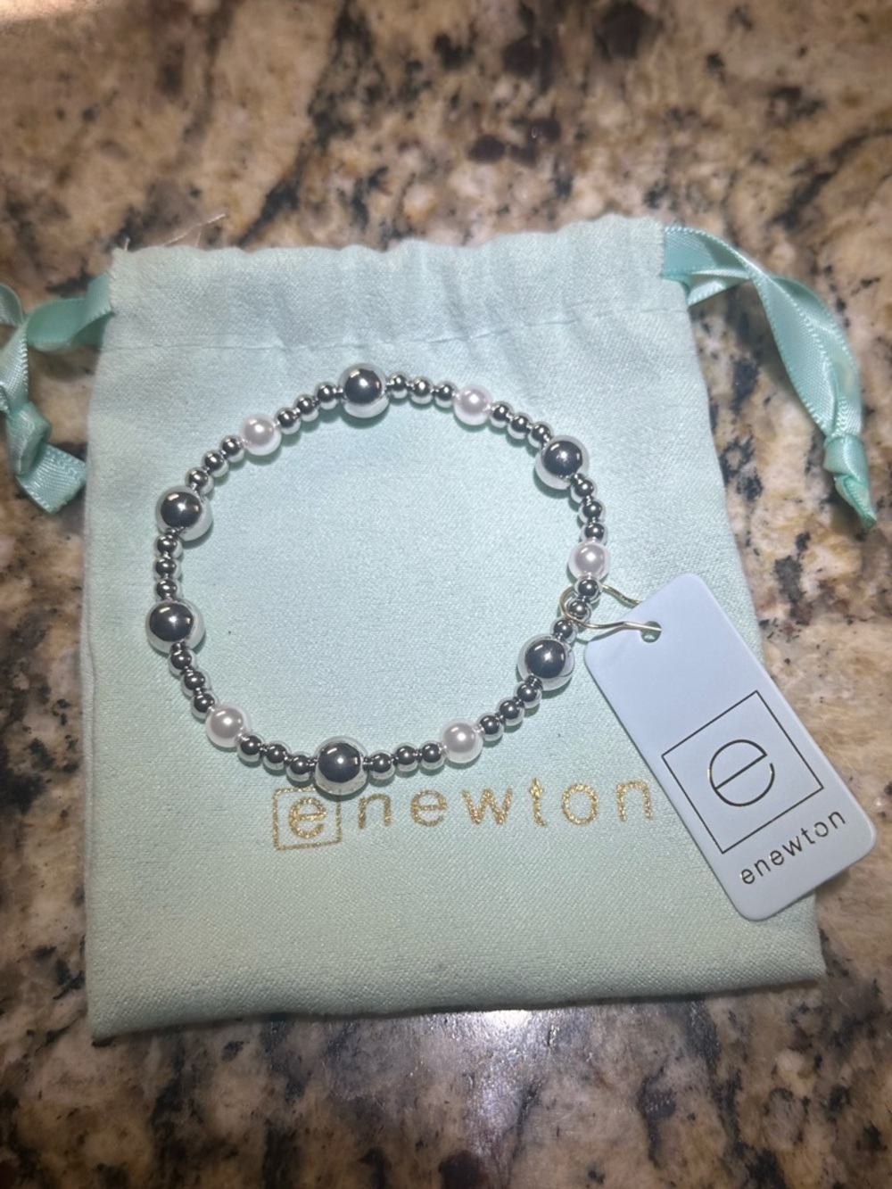 enewton Silver & White Pearl Stretch Bracelet